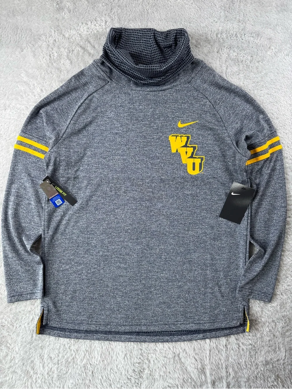 NWT‎ Nike WVU Mountaineers Funnel Neck Pullover Gray Medium